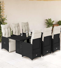 7-tlg. Garten-Bistro-Set mit Kissen Schwarz Poly Rattan