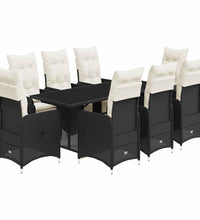 9-tlg. Garten-Bistro-Set mit Kissen Schwarz Poly Rattan