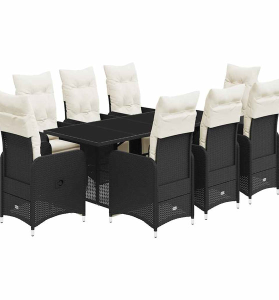 9-tlg. Garten-Bistro-Set mit Kissen Schwarz Poly Rattan