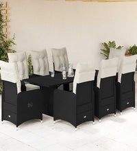 9-tlg. Garten-Bistro-Set mit Kissen Schwarz Poly Rattan