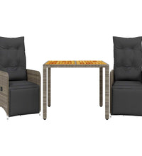 3-tlg. Garten-Bistro-Set mit Kissen Grau Poly Rattan