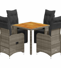 5-tlg. Garten-Bistro-Set mit Kissen Grau Poly Rattan
