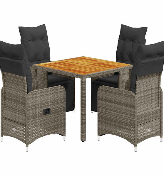 5-tlg. Garten-Bistro-Set mit Kissen Grau Poly Rattan