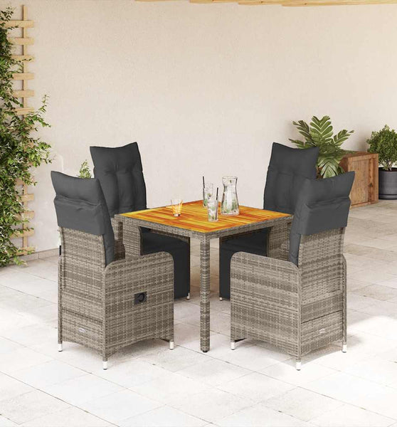 5-tlg. Garten-Bistro-Set mit Kissen Grau Poly Rattan