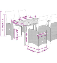5-tlg. Garten-Bistro-Set mit Kissen Grau Poly Rattan