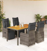 5-tlg. Garten-Bistro-Set mit Kissen Grau Poly Rattan