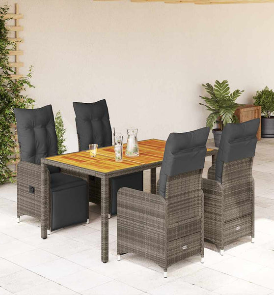 5-tlg. Garten-Bistro-Set mit Kissen Grau Poly Rattan