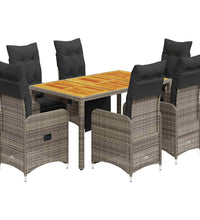 7-tlg. Garten-Bistro-Set mit Kissen Grau Poly Rattan