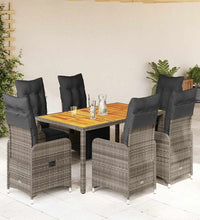7-tlg. Garten-Bistro-Set mit Kissen Grau Poly Rattan