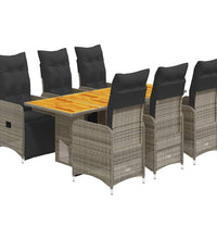 7-tlg. Garten-Bistro-Set mit Kissen Grau Poly Rattan