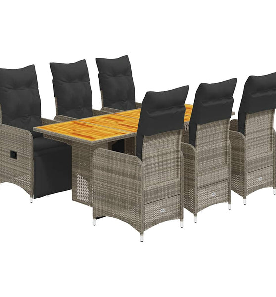 7-tlg. Garten-Bistro-Set mit Kissen Grau Poly Rattan