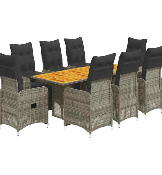 9-tlg. Garten-Bistro-Set mit Kissen Grau Poly Rattan