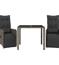 3-tlg. Garten-Bistro-Set mit Kissen Grau Poly Rattan