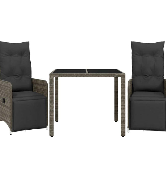 3-tlg. Garten-Bistro-Set mit Kissen Grau Poly Rattan