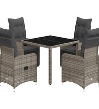 5-tlg. Garten-Bistro-Set mit Kissen Grau Poly Rattan