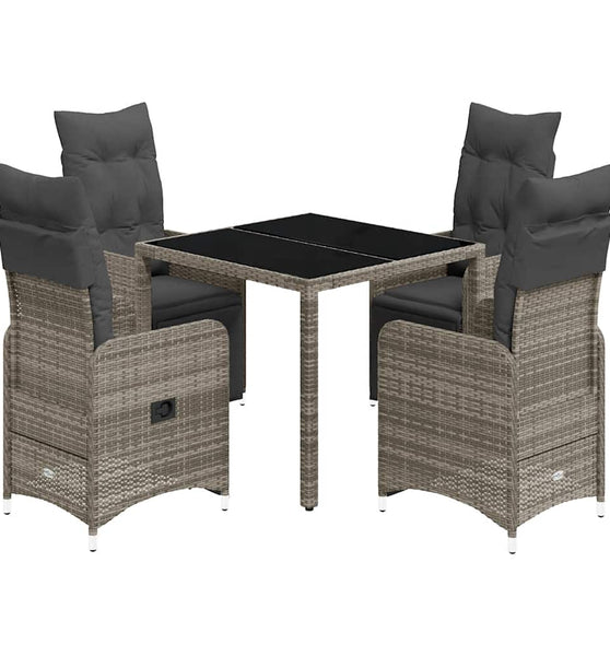5-tlg. Garten-Bistro-Set mit Kissen Grau Poly Rattan