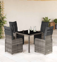 5-tlg. Garten-Bistro-Set mit Kissen Grau Poly Rattan