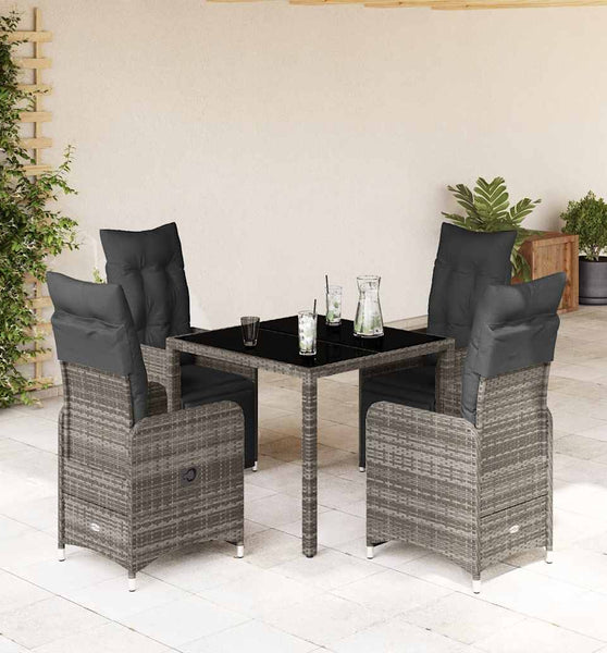 5-tlg. Garten-Bistro-Set mit Kissen Grau Poly Rattan