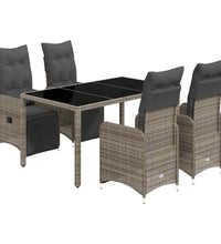 5-tlg. Garten-Bistro-Set mit Kissen Grau Poly Rattan