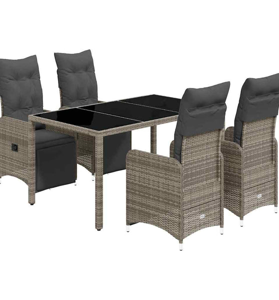 5-tlg. Garten-Bistro-Set mit Kissen Grau Poly Rattan