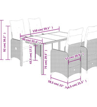 5-tlg. Garten-Bistro-Set mit Kissen Grau Poly Rattan