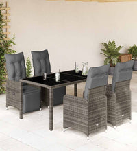 5-tlg. Garten-Bistro-Set mit Kissen Grau Poly Rattan