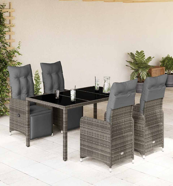 5-tlg. Garten-Bistro-Set mit Kissen Grau Poly Rattan