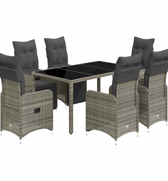 7-tlg. Garten-Bistro-Set mit Kissen Grau Poly Rattan