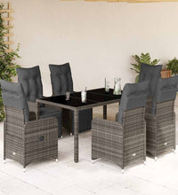 7-tlg. Garten-Bistro-Set mit Kissen Grau Poly Rattan