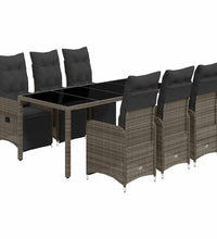 7-tlg. Garten-Bistro-Set mit Kissen Grau Poly Rattan
