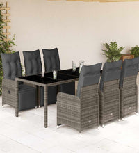 7-tlg. Garten-Bistro-Set mit Kissen Grau Poly Rattan
