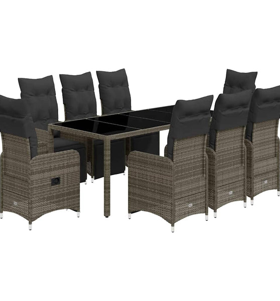 9-tlg. Garten-Bistro-Set mit Kissen Grau Poly Rattan