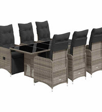 7-tlg. Garten-Bistro-Set mit Kissen Grau Poly Rattan