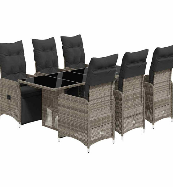 7-tlg. Garten-Bistro-Set mit Kissen Grau Poly Rattan