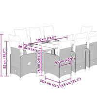 7-tlg. Garten-Bistro-Set mit Kissen Grau Poly Rattan
