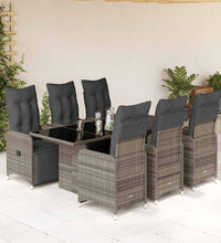 7-tlg. Garten-Bistro-Set mit Kissen Grau Poly Rattan