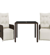 3-tlg. Garten-Bistro-Set mit Kissen Braun Poly Rattan