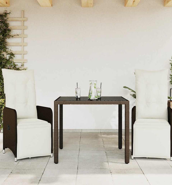 3-tlg. Garten-Bistro-Set mit Kissen Braun Poly Rattan