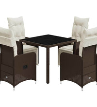5-tlg. Garten-Bistro-Set mit Kissen Braun Poly Rattan