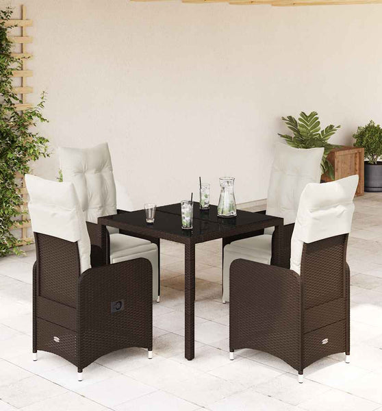 5-tlg. Garten-Bistro-Set mit Kissen Braun Poly Rattan