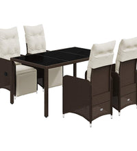 5-tlg. Garten-Bistro-Set mit Kissen Braun Poly Rattan