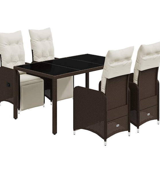 5-tlg. Garten-Bistro-Set mit Kissen Braun Poly Rattan