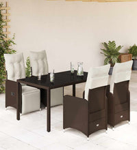 5-tlg. Garten-Bistro-Set mit Kissen Braun Poly Rattan