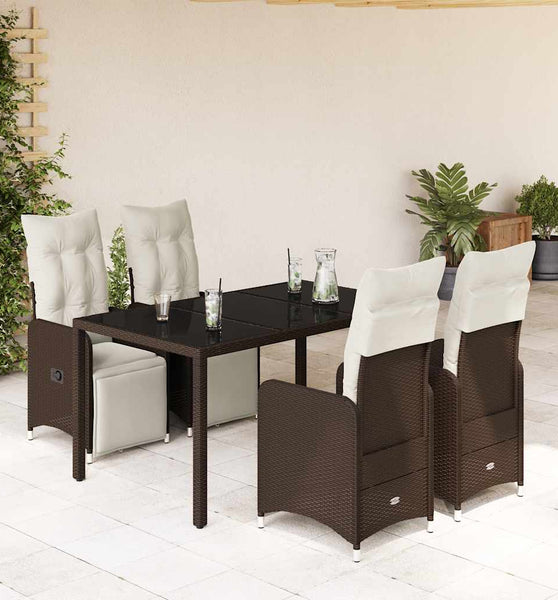 5-tlg. Garten-Bistro-Set mit Kissen Braun Poly Rattan