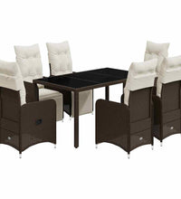 7-tlg. Garten-Bistro-Set mit Kissen Braun Poly Rattan