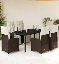 7-tlg. Garten-Bistro-Set mit Kissen Braun Poly Rattan