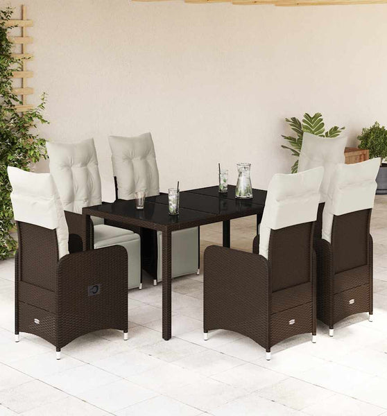 7-tlg. Garten-Bistro-Set mit Kissen Braun Poly Rattan