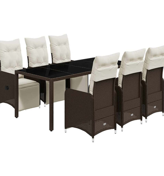 7-tlg. Garten-Bistro-Set mit Kissen Braun Poly Rattan