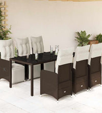 7-tlg. Garten-Bistro-Set mit Kissen Braun Poly Rattan