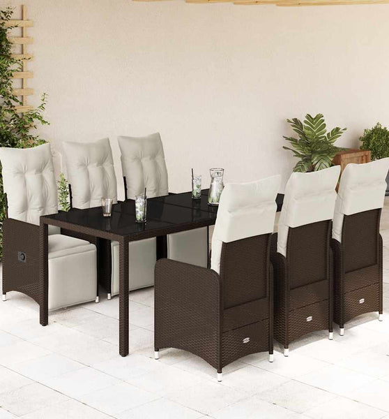 7-tlg. Garten-Bistro-Set mit Kissen Braun Poly Rattan